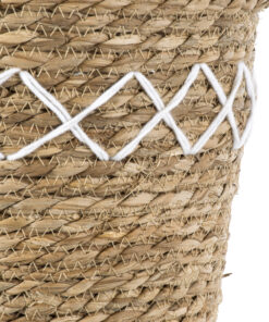 GloboStar® Artificial Garden ZAKYNTHOS 20336 ΣΕΤ 3 Διακοσμητικά Πλεκτά Καλάθια - Κασπώ Γλάστρες - Flower Pots Μπεζ με Μακραμέ A:Φ24cm x Υ20cm B:Φ28cm x Υ24cm C:Φ32cm x Υ28cm 40 20336 18