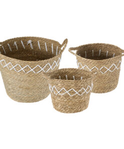 Alternative view of GloboStar® Artificial Garden ZAKYNTHOS 20336 ΣΕΤ 3 Διακοσμητικά Πλεκτά Καλάθια - Κασπώ Γλάστρες - Flower Pots Μπεζ με Μακραμέ A:Φ24cm x Υ20cm B:Φ28cm x Υ24cm C:Φ32cm x Υ28cm