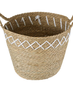 GloboStar® Artificial Garden ZAKYNTHOS 20336 ΣΕΤ 3 Διακοσμητικά Πλεκτά Καλάθια - Κασπώ Γλάστρες - Flower Pots Μπεζ με Μακραμέ A:Φ24cm x Υ20cm B:Φ28cm x Υ24cm C:Φ32cm x Υ28cm 27 20336 5