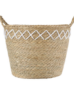 GloboStar® Artificial Garden ZAKYNTHOS 20336 ΣΕΤ 3 Διακοσμητικά Πλεκτά Καλάθια - Κασπώ Γλάστρες - Flower Pots Μπεζ με Μακραμέ A:Φ24cm x Υ20cm B:Φ28cm x Υ24cm C:Φ32cm x Υ28cm 28 20336 6