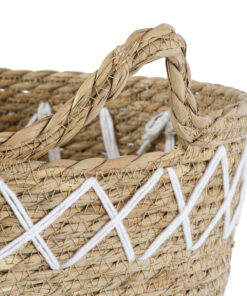 GloboStar® Artificial Garden ZAKYNTHOS 20336 ΣΕΤ 3 Διακοσμητικά Πλεκτά Καλάθια - Κασπώ Γλάστρες - Flower Pots Μπεζ με Μακραμέ A:Φ24cm x Υ20cm B:Φ28cm x Υ24cm C:Φ32cm x Υ28cm 29 20336 7