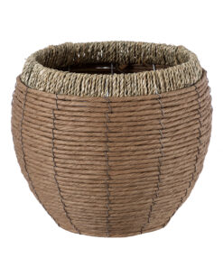 GloboStar® GloboStar® Artificial Garden AMORGOS 20337 Διακοσμητικό Πλεκτό Καλάθι - Κασπώ Γλάστρα - Flower Pot Μπεζ με Καφέ Φ25cm x Υ21cm