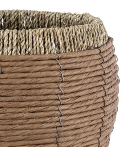 GloboStar® Artificial Garden AMORGOS 20337 Διακοσμητικό Πλεκτό Καλάθι - Κασπώ Γλάστρα - Flower Pot Μπεζ με Καφέ Φ25cm x Υ21cm 13 20337 5