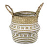 GloboStar® GloboStar® Artificial Garden SYMI 20338 Διακοσμητικό Ψάθινο Καλάθι - Κασπώ Γλάστρα - Flower Pot Μπεζ με Λευκό Φ18cm x Υ20cm