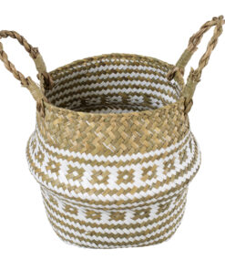 Alternative view of GloboStar® Artificial Garden SYMI 20338 Διακοσμητικό Ψάθινο Καλάθι - Κασπώ Γλάστρα - Flower Pot Μπεζ με Λευκό Φ18cm x Υ20cm