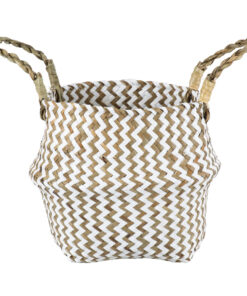 GloboStar® GloboStar® Artificial Garden IOS 20339 Διακοσμητικό Ψάθινο Καλάθι - Κασπώ Γλάστρα - Flower Pot Καφέ με Λευκό Φ18cm x Υ20cm
