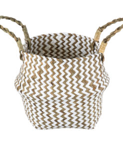 Alternative view of GloboStar® Artificial Garden IOS 20339 Διακοσμητικό Ψάθινο Καλάθι - Κασπώ Γλάστρα - Flower Pot Καφέ με Λευκό Φ18cm x Υ20cm