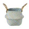 GloboStar® GloboStar® Artificial Garden SKYROS 20340 Διακοσμητικό Ψάθινο Καλάθι - Κασπώ Γλάστρα - Flower Pot Μπλε με Καφέ Φ18cm x Υ20cm