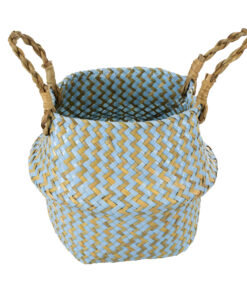 Alternative view of GloboStar® Artificial Garden SKYROS 20340 Διακοσμητικό Ψάθινο Καλάθι - Κασπώ Γλάστρα - Flower Pot Μπλε με Καφέ Φ18cm x Υ20cm