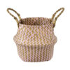 GloboStar® GloboStar® Artificial Garden LEROS 20341 Διακοσμητικό Ψάθινο Καλάθι - Κασπώ Γλάστρα - Flower Pot Ροζ με Καφέ Φ18cm x Υ20cm