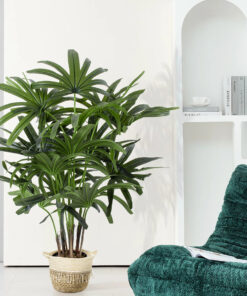 GloboStar® Artificial Garden BROADLEAF LADY PALM TREE 20386 Τεχνητό Διακοσμητικό Φυτό Πλατύφυλλος Φοίνικας Μπαμπού Υ120cm 17 20386 20280