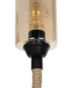 GloboStar® RIFT 203-0002 Vintage Επιτοίχιο Φωτιστικό Απλίκα Σχοινί Μονόφωτο 1 x E27 IP20 Μαύρο Μέταλλο με Μπεζ Σχοινί με Φιμέ Γυαλί - Μ12 x Π24 x Υ31cm 12 203 0002 5