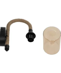 GloboStar® RIFT 203-0002 Vintage Επιτοίχιο Φωτιστικό Απλίκα Σχοινί Μονόφωτο 1 x E27 IP20 Μαύρο Μέταλλο με Μπεζ Σχοινί με Φιμέ Γυαλί - Μ12 x Π24 x Υ31cm 14 203 0002 7
