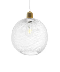 GloboStar® GLOBOSTAR® WIRE 203-0005 Μοντέρνο Κρεμαστό Φωτιστικό Οροφής με Ντουί 1 x E27 AC 220-240V IP20 - Λευκό & Χρυσό - Μ25 x Π25 x Υ30cm