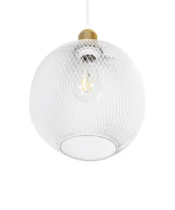 GLOBOSTAR® WIRE 203-0005 Μοντέρνο Κρεμαστό Φωτιστικό Οροφής με Ντουί 1 x E27 AC 220-240V IP20 - Λευκό & Χρυσό - Μ25 x Π25 x Υ30cm 16 203 0005 5