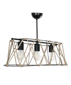 GLOBOSTAR® GATSBY 203-0006 Vintage Κρεμαστό Φωτιστικό Οροφής με Ντουί 3 x E27 AC 220-240V IP20 - Μαύρο & Μπεζ - Μ60 x Π28 x Υ22cm 12 203 0006 3