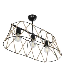 GLOBOSTAR® GATSBY 203-0006 Vintage Κρεμαστό Φωτιστικό Οροφής με Ντουί 3 x E27 AC 220-240V IP20 - Μαύρο & Μπεζ - Μ60 x Π28 x Υ22cm 13 203 0006 4