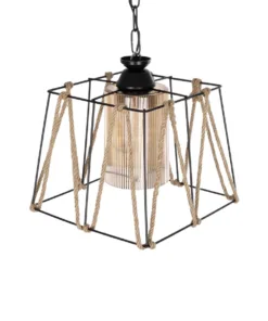 GLOBOSTAR® GATSBY 203-0007 Vintage Κρεμαστό Φωτιστικό Οροφής με Ντουί 1 x E27 AC 220-240V IP20 - Μαύρο, Μπεζ & Μελί - Μ25 x Π25 x Υ25cm 16 203 0007 6