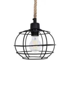 GLOBOSTAR® TALAH 203-0008 Vintage Κρεμαστό Φωτιστικό Οροφής με Ντουί 1 x E27 AC 220-240V IP20 - Μαύρο & Μπεζ - Μ20 x Π20 x Υ20cm 14 203 0008 4