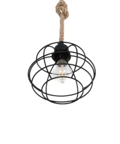 GLOBOSTAR® TALAH 203-0008 Vintage Κρεμαστό Φωτιστικό Οροφής με Ντουί 1 x E27 AC 220-240V IP20 - Μαύρο & Μπεζ - Μ20 x Π20 x Υ20cm 15 203 0008 5