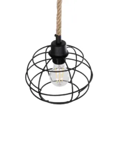 GLOBOSTAR® TALAH 203-0008 Vintage Κρεμαστό Φωτιστικό Οροφής με Ντουί 1 x E27 AC 220-240V IP20 - Μαύρο & Μπεζ - Μ20 x Π20 x Υ20cm 16 203 0008 6