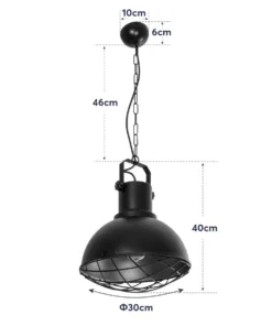 GLOBOSTAR® SIERRA 203-0011 Vintage Κρεμαστό Φωτιστικό Οροφής με Ντουί 1 x E27 AC 220-240V IP20 - Μαύρο & Χρυσό - Μ30 x Π30 x Υ40cm 20 203 0011 10