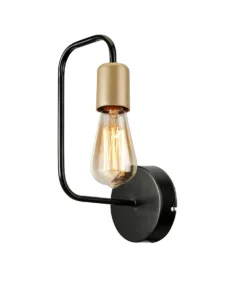 GloboStar® GloboStar® JUNO 203-0013 Μοντέρνο Επιτοίχιο Φωτιστικό Απλίκα Μονόφωτο 1 x E27 IP20 Μαύρο & Χρυσό Μέταλλο - Μ18.5 x Π18.5 x Υ28cm