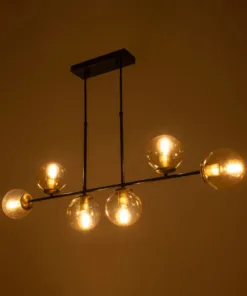 Alternative view of GloboStar® LATTICE 203-0016 Μοντέρνο Κρεμαστό Φωτιστικό Μπάλα Πολύφωτο 6 x E27 IP20 Μαύρο & Μπρούτζινο Μέταλλο με Mελί Γυαλί - Μ120 x Π15 x Υ32cm