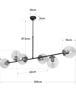 GloboStar® LATTICE 203-0017 Μοντέρνο Κρεμαστό Φωτιστικό Μπάλα Πολύφωτο 6 x E27 IP20 Μαύρο & Μπρούτζινο Μέταλλο με Mελί Γυαλί - Μ120 x Π32 x Υ32cm 22 203 0017 11