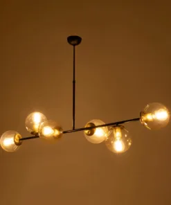 Alternative view of GloboStar® LATTICE 203-0017 Μοντέρνο Κρεμαστό Φωτιστικό Μπάλα Πολύφωτο 6 x E27 IP20 Μαύρο & Μπρούτζινο Μέταλλο με Mελί Γυαλί - Μ120 x Π32 x Υ32cm