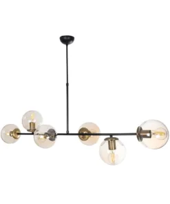 GloboStar® LATTICE 203-0017 Μοντέρνο Κρεμαστό Φωτιστικό Μπάλα Πολύφωτο 6 x E27 IP20 Μαύρο & Μπρούτζινο Μέταλλο με Mελί Γυαλί - Μ120 x Π32 x Υ32cm 14 203 0017 3
