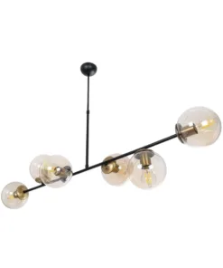 GloboStar® LATTICE 203-0017 Μοντέρνο Κρεμαστό Φωτιστικό Μπάλα Πολύφωτο 6 x E27 IP20 Μαύρο & Μπρούτζινο Μέταλλο με Mελί Γυαλί - Μ120 x Π32 x Υ32cm 15 203 0017 4