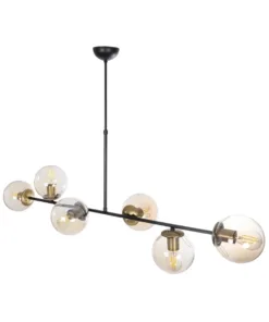GloboStar® LATTICE 203-0017 Μοντέρνο Κρεμαστό Φωτιστικό Μπάλα Πολύφωτο 6 x E27 IP20 Μαύρο & Μπρούτζινο Μέταλλο με Mελί Γυαλί - Μ120 x Π32 x Υ32cm 16 203 0017 5