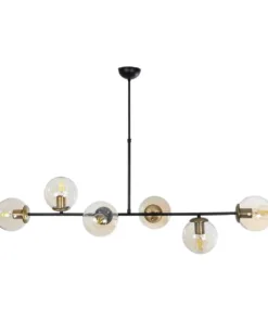 GloboStar® LATTICE 203-0017 Μοντέρνο Κρεμαστό Φωτιστικό Μπάλα Πολύφωτο 6 x E27 IP20 Μαύρο & Μπρούτζινο Μέταλλο με Mελί Γυαλί - Μ120 x Π32 x Υ32cm 17 203 0017 6