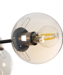 GloboStar® LATTICE 203-0017 Μοντέρνο Κρεμαστό Φωτιστικό Μπάλα Πολύφωτο 6 x E27 IP20 Μαύρο & Μπρούτζινο Μέταλλο με Mελί Γυαλί - Μ120 x Π32 x Υ32cm 19 203 0017 8