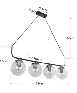 GLOBOSTAR® LATTICE 203-0018 Μοντέρνο Κρεμαστό Φωτιστικό Οροφής με Ντουί 4 x E27 AC 220-240V IP20 - Μαύρο, Μπρούτζινο & Mελί - Μ78 x Π15 x Υ81cm 20 203 0018 10