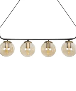 GLOBOSTAR® LATTICE 203-0018 Μοντέρνο Κρεμαστό Φωτιστικό Οροφής με Ντουί 4 x E27 AC 220-240V IP20 - Μαύρο, Μπρούτζινο & Mελί - Μ78 x Π15 x Υ81cm 16 203 0018 6