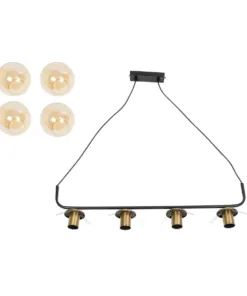 GLOBOSTAR® LATTICE 203-0018 Μοντέρνο Κρεμαστό Φωτιστικό Οροφής με Ντουί 4 x E27 AC 220-240V IP20 - Μαύρο, Μπρούτζινο & Mελί - Μ78 x Π15 x Υ81cm 19 203 0018 9