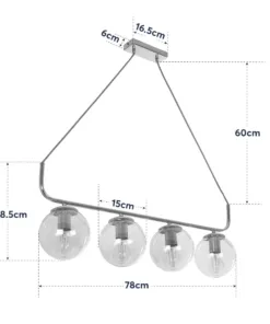 GLOBOSTAR® LATTICE 203-0019 Μοντέρνο Κρεμαστό Φωτιστικό Οροφής με Ντουί 4 x E27 AC 220-240V IP20 - Χρυσό - Μ78 x Π15 x Υ81cm 20 203 0019 10