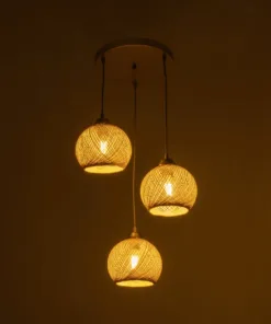 Alternative view of GLOBOSTAR® YASAM 203-0024 Vintage Κρεμαστό Φωτιστικό Οροφής με Ντουί 3 x E27 AC 220-240V IP20 - Μπεζ & Χρυσό - Μ42 x Π42 x Υ54cm