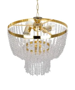 GLOBOSTAR® CRYSTAL 203-0028 Κλασικό Κρεμαστό Φωτιστικό Οροφής με Ντουί 3 x E27 AC 220-240V IP20 - Χρυσό & Διάφανο - Μ41 x Π41 x Υ40cm 16 203 0028 6