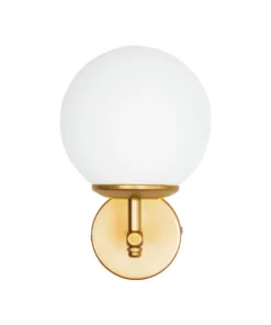 GloboStar® DALPH 203-0029 Vintage Επιτοίχιο Φωτιστικό Απλίκα Μονόφωτο 1 x E27 IP20 Χρυσό Μέταλλο με Λευκό Γυαλί - M18 x Π15 x Υ23cm 9 203 0029 3