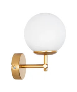 GloboStar® DALPH 203-0029 Vintage Επιτοίχιο Φωτιστικό Απλίκα Μονόφωτο 1 x E27 IP20 Χρυσό Μέταλλο με Λευκό Γυαλί - M18 x Π15 x Υ23cm 10 203 0029 4