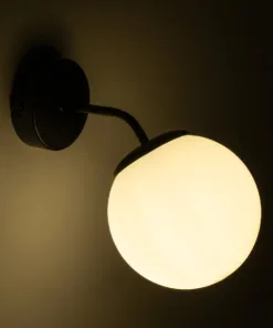 GloboStar® DALPH 203-0034 Vintage Επιτοίχιο Φωτιστικό Απλίκα Μονόφωτο 1 x E27 IP20 Μαύρο Μέταλλο με Λευκό Γυαλί - M15 x Π25 x Υ22cm 9 203 0034 2