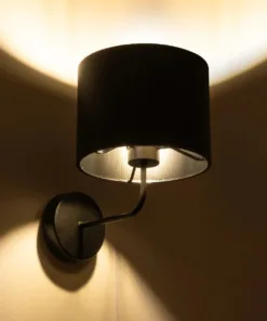 GloboStar® RALPH 203-0038 Vintage Επιτοίχιο Φωτιστικό Απλίκα Μονόφωτο 1 x E27 IP20 Μαύρο Μέταλλο με Μαύρο Ύφασμα - Μ22 x Π29 x Υ30cm 10 203 0038 2