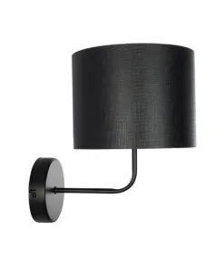 GloboStar® RALPH 203-0038 Vintage Επιτοίχιο Φωτιστικό Απλίκα Μονόφωτο 1 x E27 IP20 Μαύρο Μέταλλο με Μαύρο Ύφασμα - Μ22 x Π29 x Υ30cm 12 203 0038 4