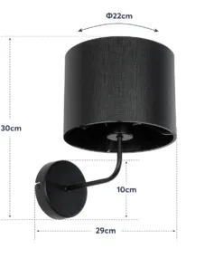 GloboStar® RALPH 203-0038 Vintage Επιτοίχιο Φωτιστικό Απλίκα Μονόφωτο 1 x E27 IP20 Μαύρο Μέταλλο με Μαύρο Ύφασμα - Μ22 x Π29 x Υ30cm 16 203 0038 8