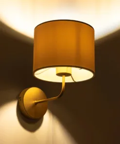 Alternative view of GloboStar® RALPH 203-0039 Vintage Επιτοίχιο Φωτιστικό Απλίκα Μονόφωτο 1 x E27 IP20 Χρυσό Μέταλλο με Λευκό Ύφασμα - Μ22 x Π29 x Υ30cm