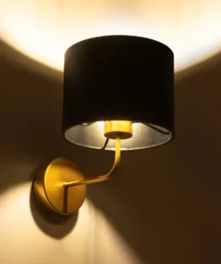 GloboStar® RALPH 203-0040 Vintage Επιτοίχιο Φωτιστικό Απλίκα Μονόφωτο 1 x E27 IP20 Χρυσό Μέταλλο με Μαύρο Ύφασμα - Μ22 x Π29 x Υ30cm 10 203 0040 2