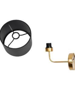 GloboStar® RALPH 203-0040 Vintage Επιτοίχιο Φωτιστικό Απλίκα Μονόφωτο 1 x E27 IP20 Χρυσό Μέταλλο με Μαύρο Ύφασμα - Μ22 x Π29 x Υ30cm 15 203 0040 7